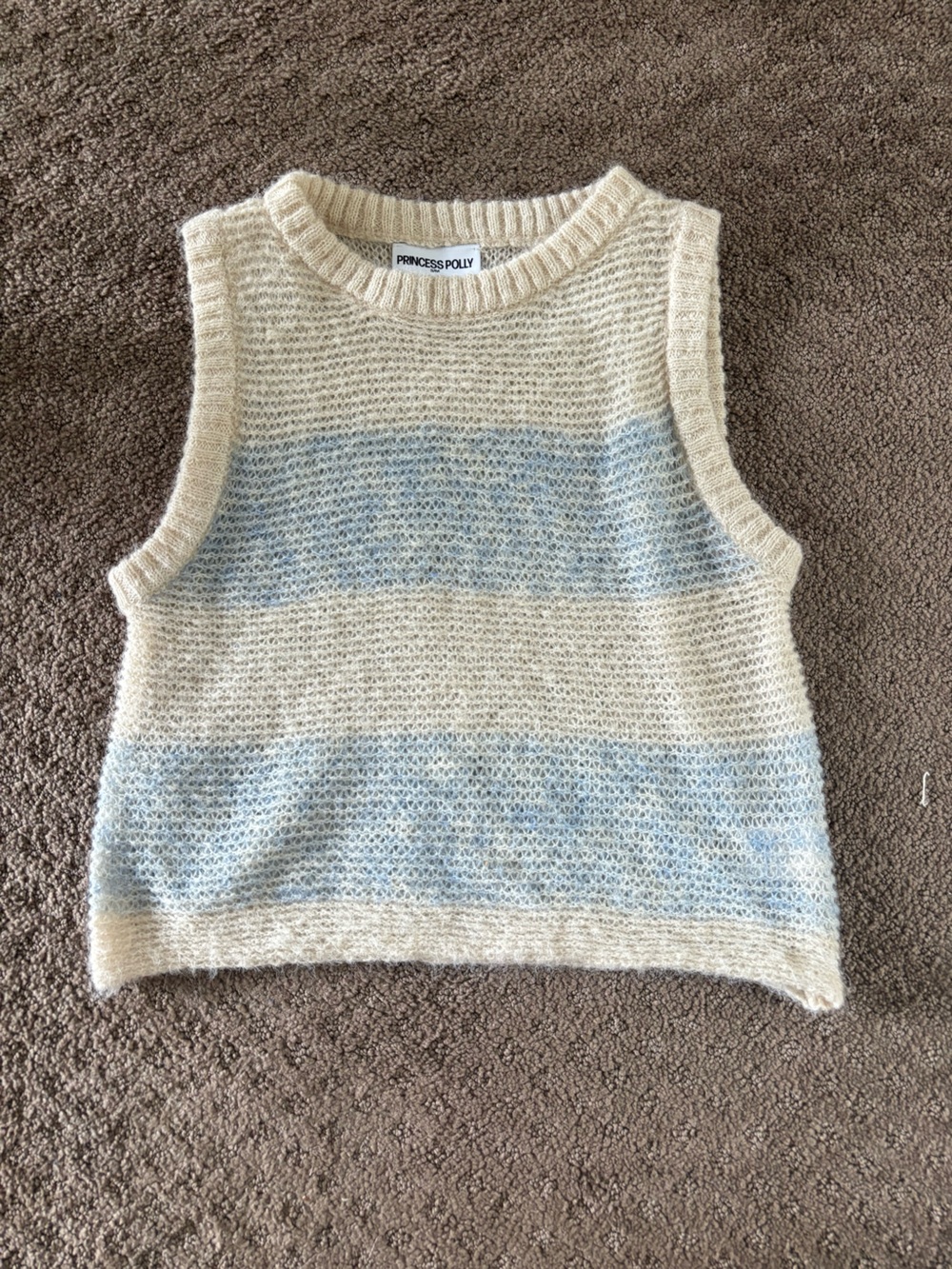 Princess Polly Ivory and Light Blue Fuzzy Knit Tank